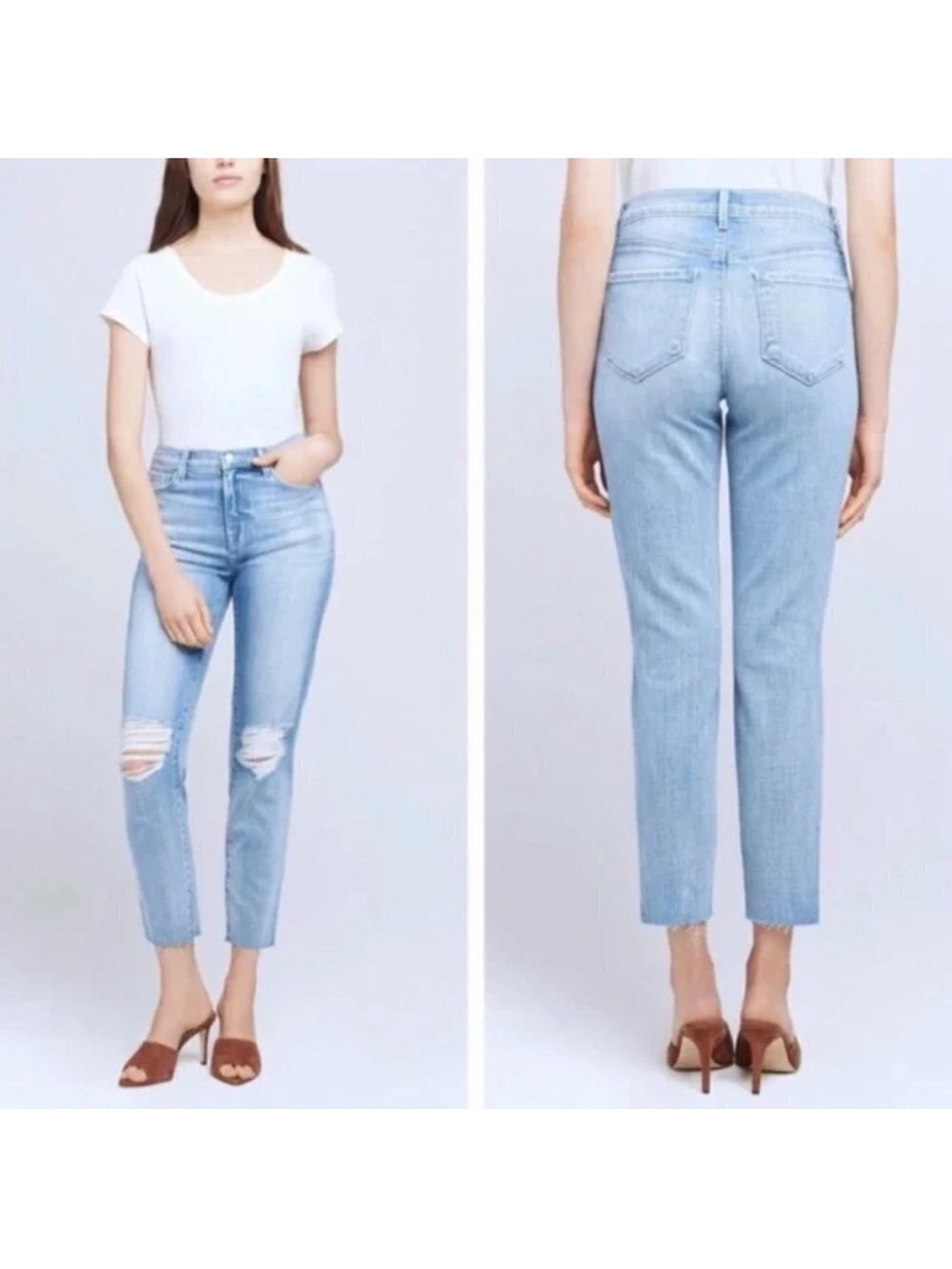 L’AGENCE EL Matador French Light Wash Distressed High Rise Cropped Jeans $225